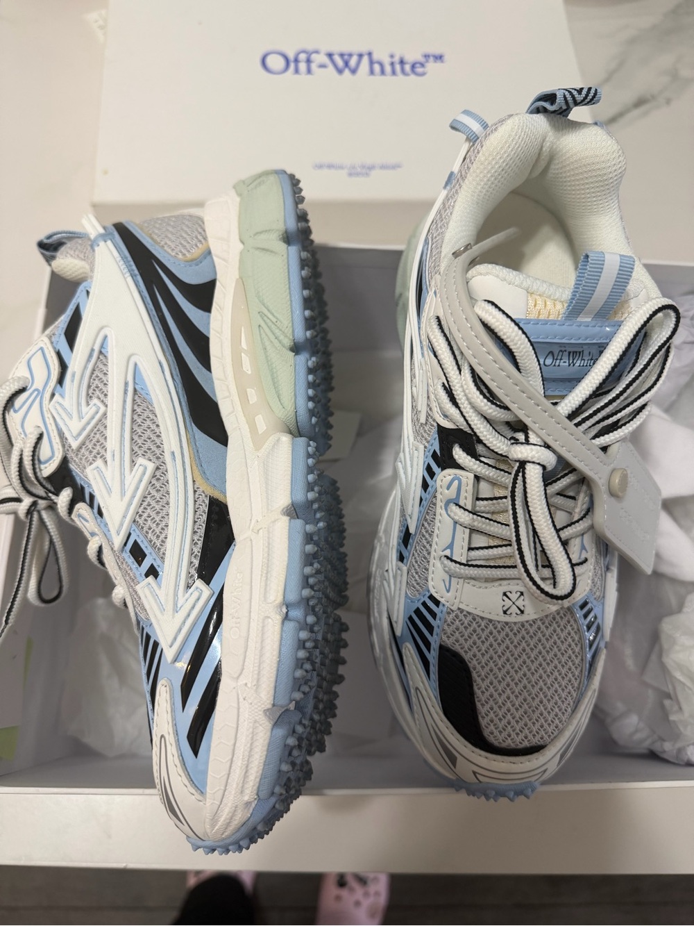 Off-White White, Light Blue & Black Trail-Inspired Sneakers - Picture 4 of 10